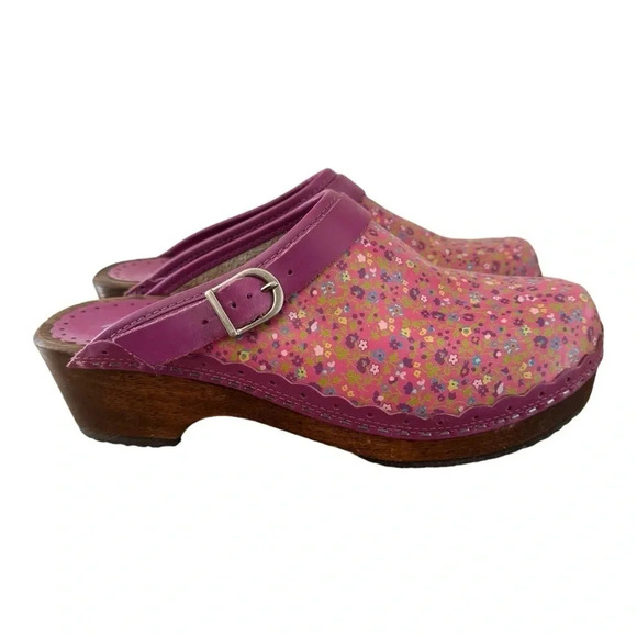 Hanna Andersson Leather Pink Floral Clogs womens size 40 - Picture 4 of 10